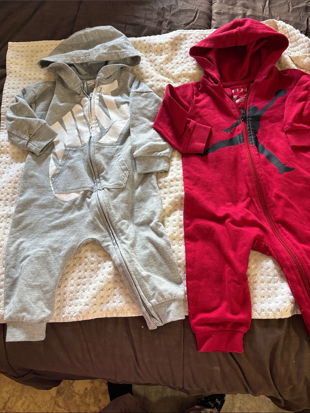 Nike Gray and White Hooded Baby One-Piece Romper 2/22 dollars